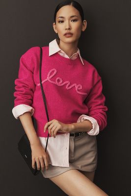 ENDLESS ROSE LOVE CHENILLE EMBROIDERED PLUSH SWEATER