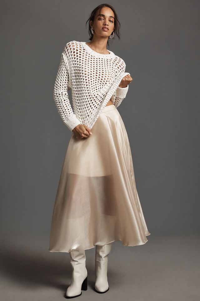 Endless Rose Ivory Knit Midi Skirt Endless Rose Crew-Neck Sequin