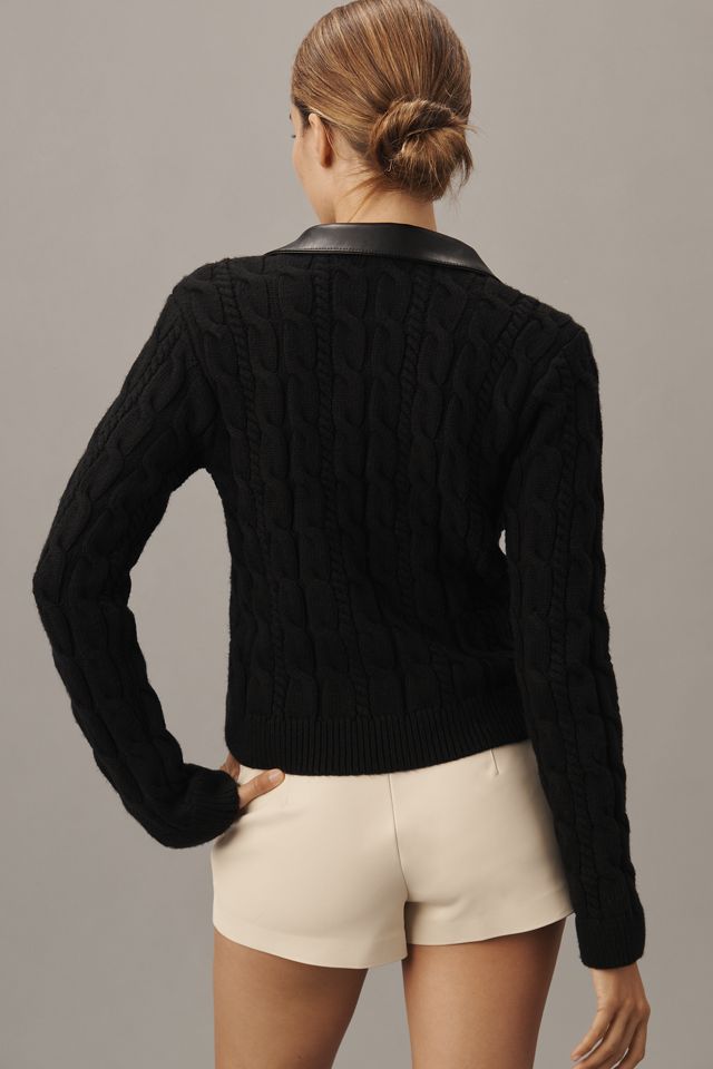 Endless Rose Faux-Leather Collared Cable Sweater #1
