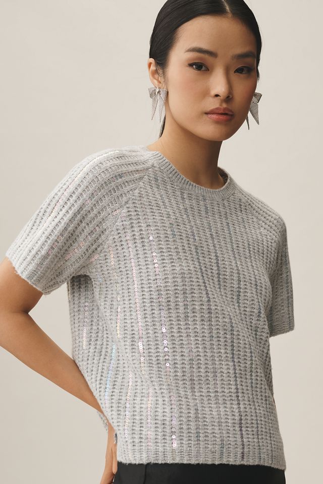 Endless Rose Short-Sleeve Sequins Sweater Top #1