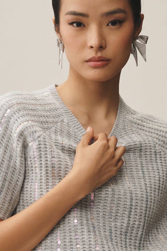 Endless Rose Short-Sleeve Sequins Sweater Top #3