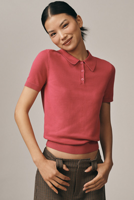 Endless Rose Short-sleeve Collared Sweater In Pink