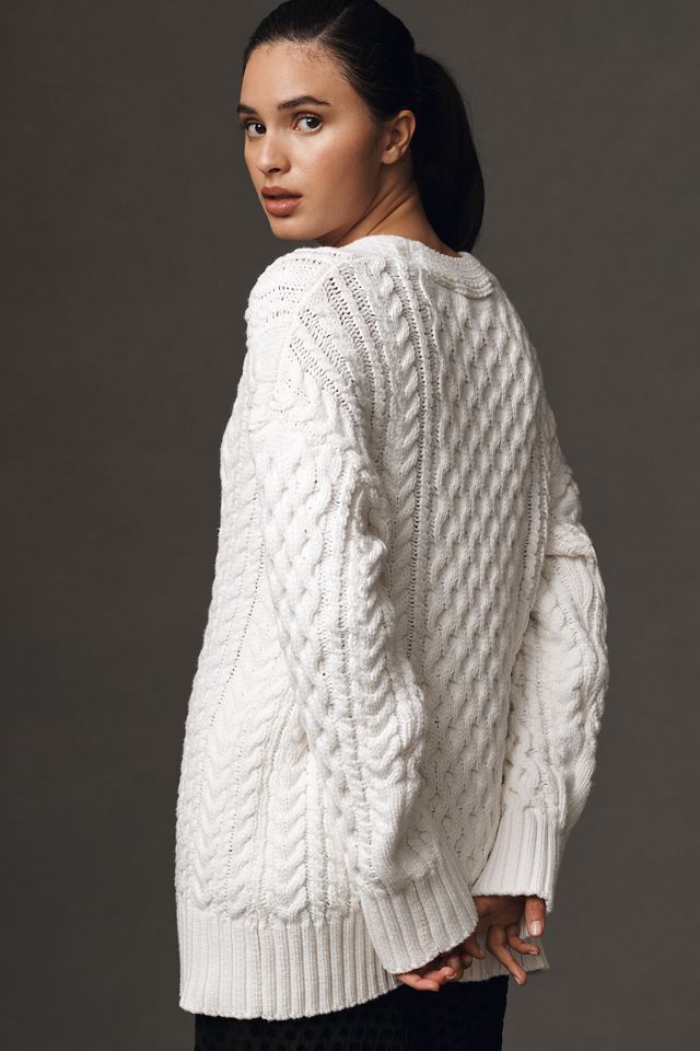 Endless Rose Oversized V-Neck Cable-Knit Cardigan Sweater #1