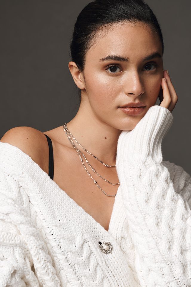 Endless Rose Oversized V-Neck Cable-Knit Cardigan Sweater #3