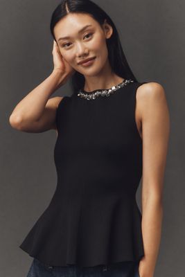Endless Rose Jewel-Trim Peplum Sweater Tank
