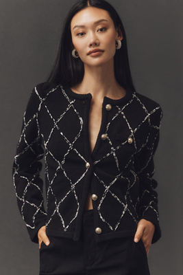 Endless Rose 3d Embroidered Cardigan Sweater In Black
