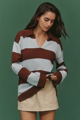 English Factory Stripe Polo Sweater
