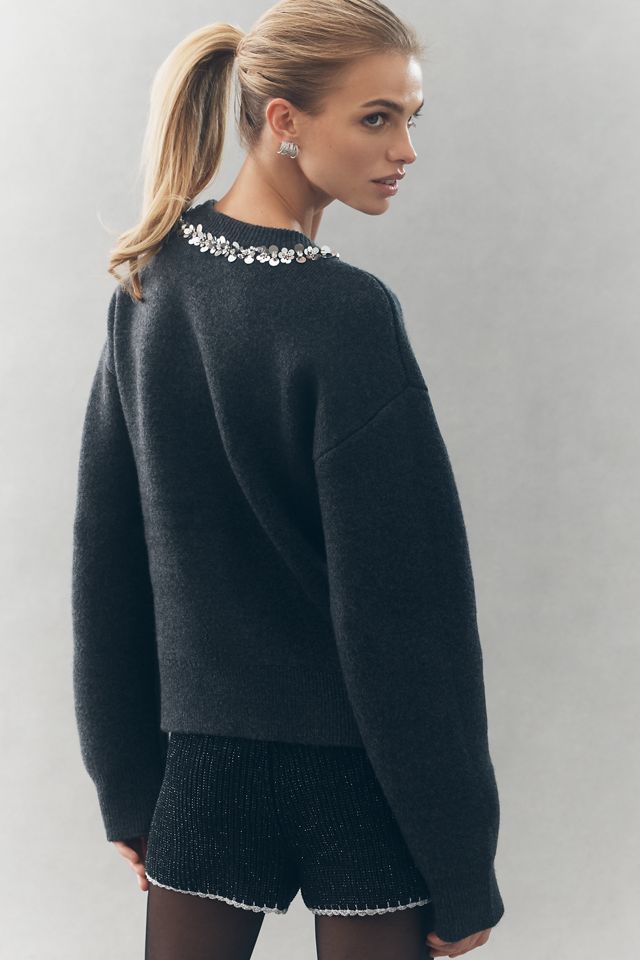 Deep Rose Button Down Embroidered Sweater