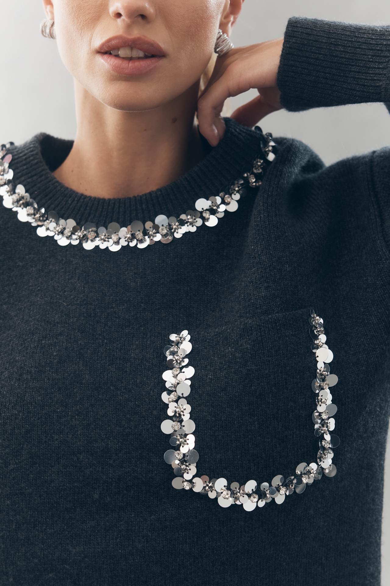 Endless Rose Crew-Neck Embellished Pocket Sweater