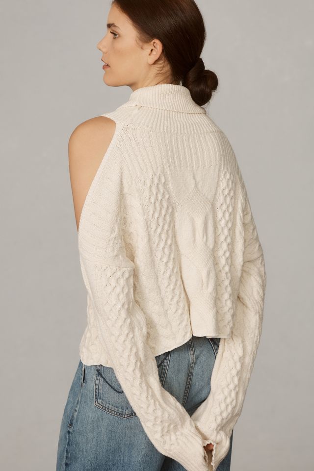By Anthropologie Cold Shoulder Cable Sweater #3