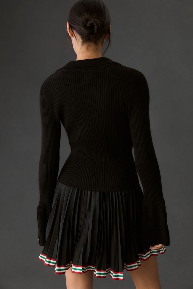 Maeve Bell-Sleeve Polo Sweater #1