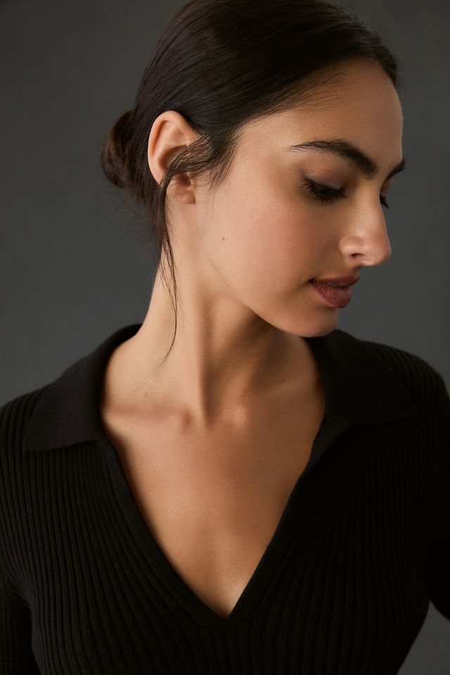 Maeve Bell-Sleeve Polo Sweater #2