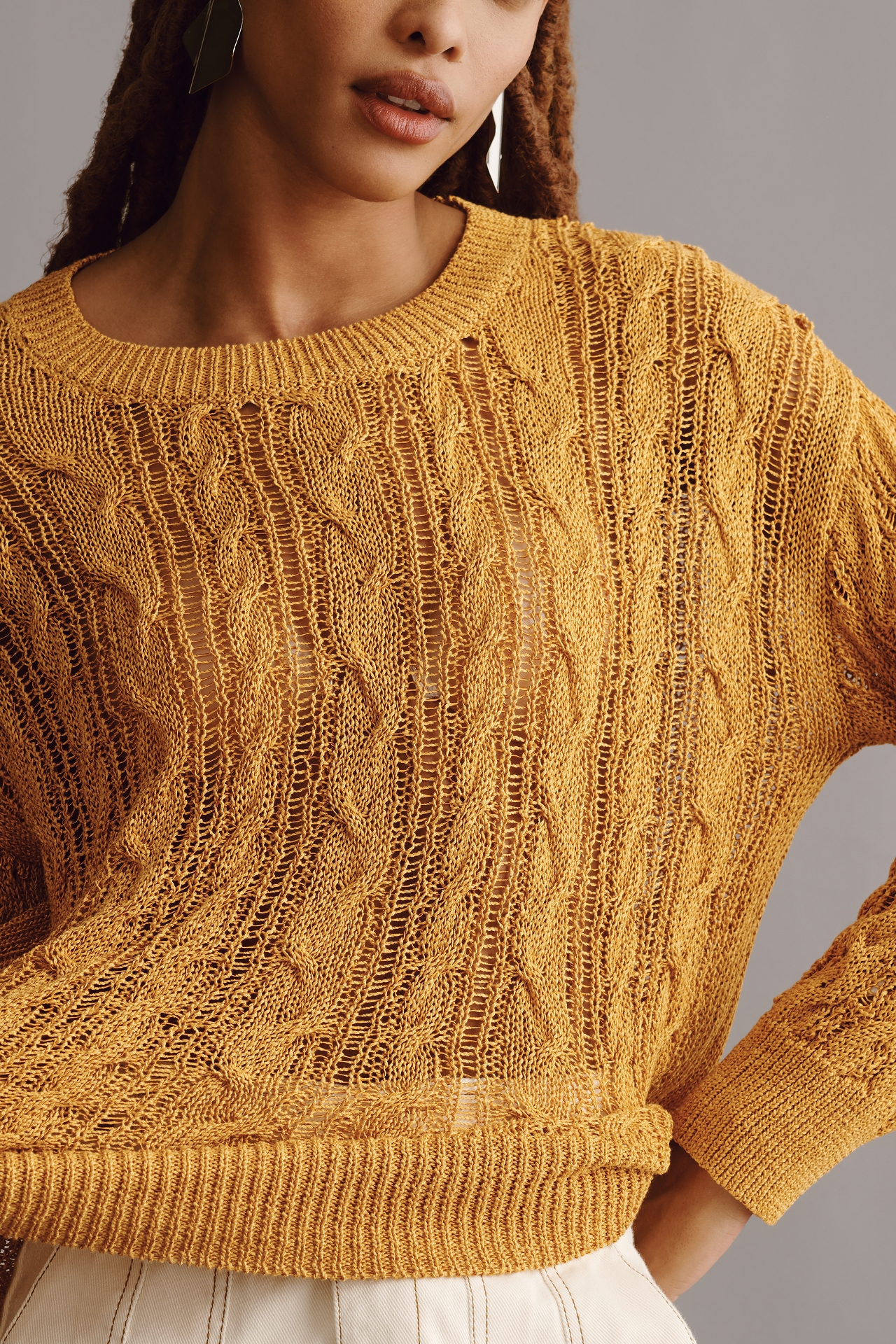 By Anthropologie Sheer Cable Sweater