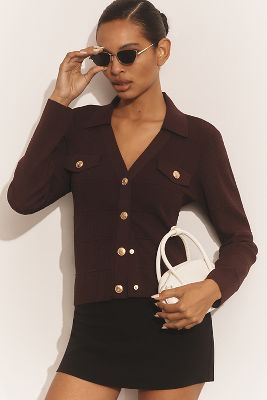 Shop Maeve Collared Cardigan Sweater In Brown