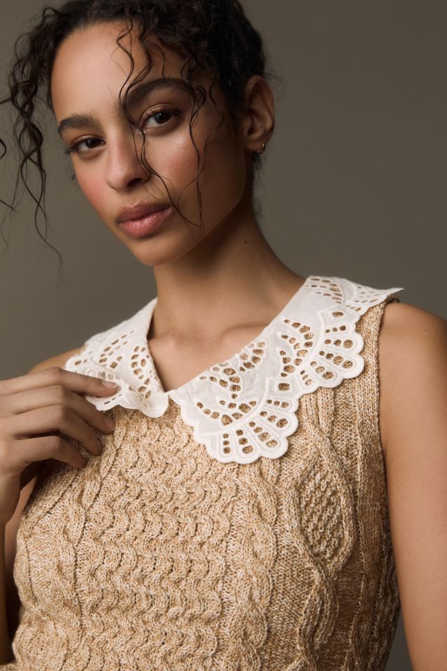 By Anthropologie Lace Collar Sweater Tank #1