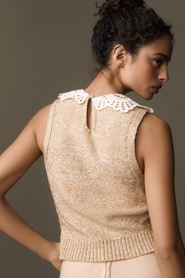By Anthropologie Lace Collar Sweater Tank #3