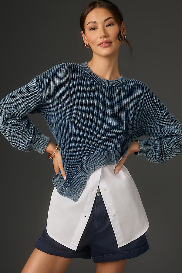 Pilcro Asymmetrical Twofer Sweater In Blue