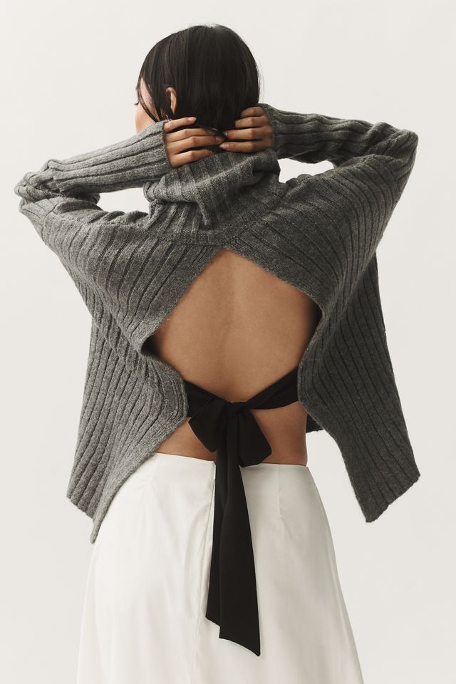 Bow Front Turtleneck Long Sleeve Sweater