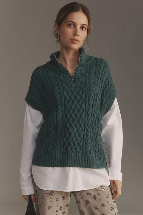 Pilcro Chunky Cable-Knit Twofer Sweater