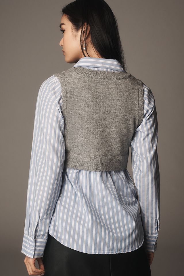 Maeve Embellished Crop Vest & Buttondown Twofer Top #1