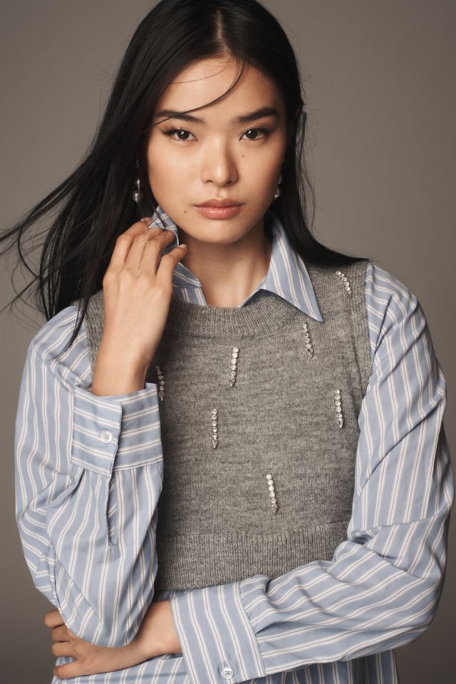 Maeve Embellished Crop Vest & Buttondown Twofer Top #3