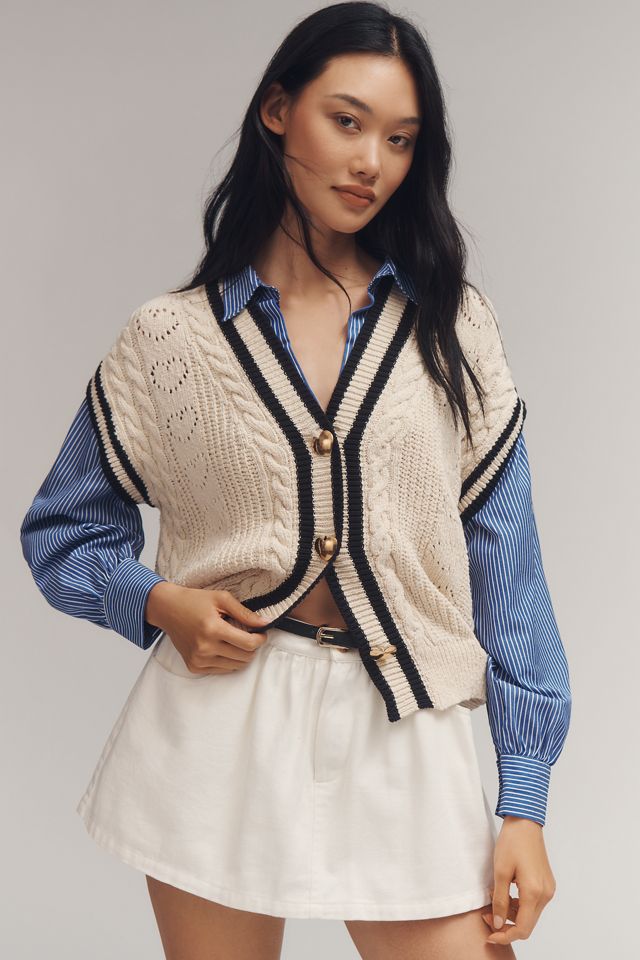 Maeve Pointelle Buttondown Sweater Vest #1