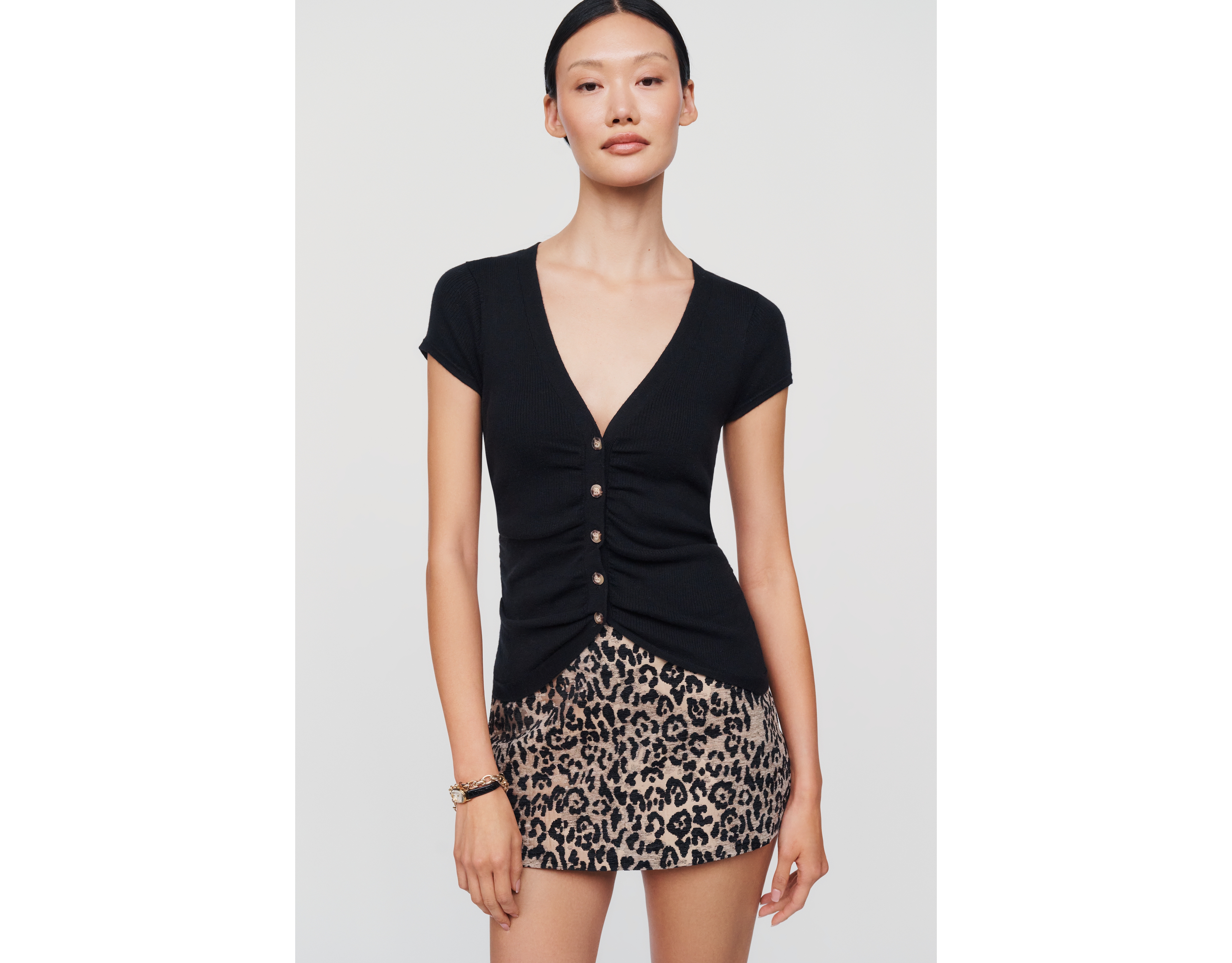 Maeve Ruched Short Sleeve Cardigan
