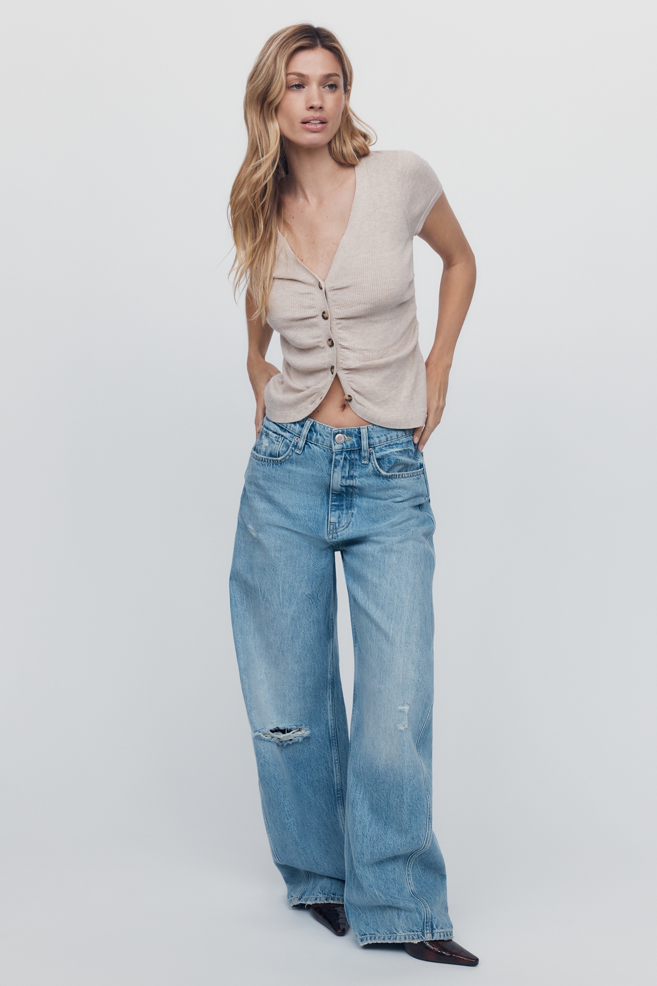 Maeve Ruched Short-Sleeve Cardigan
