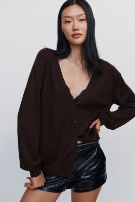 Maeve Merino Wool Silk Oversized Cardigan
