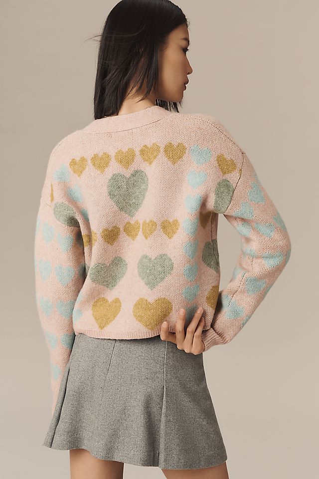Free The Roses Pastel Heart Cardigan Sweater | Anthropologie Free The Roses Pastel Heart Cardigan Sweater | Anthropologie