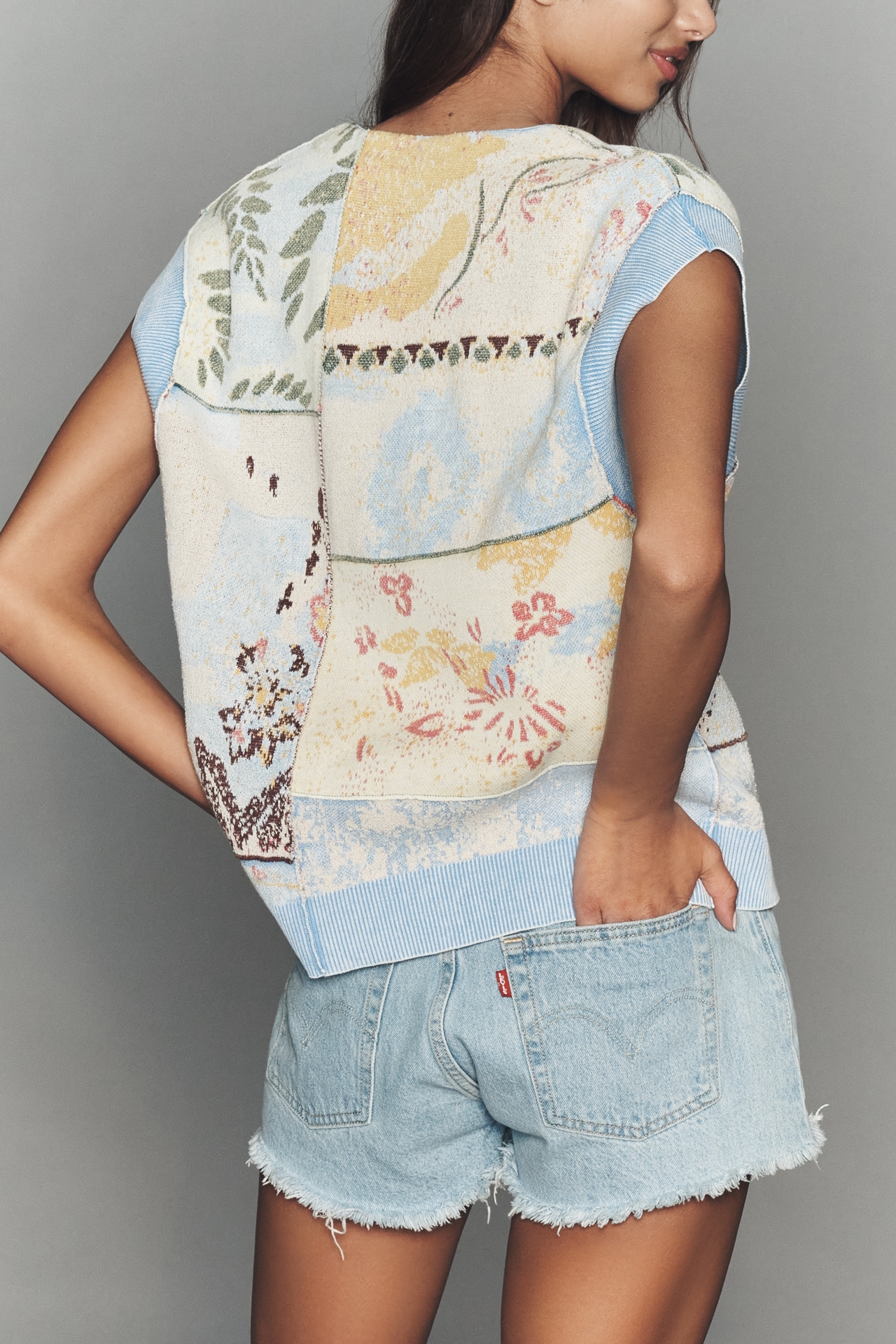Pilcro Sleeveless Floral Cardigan Sweater