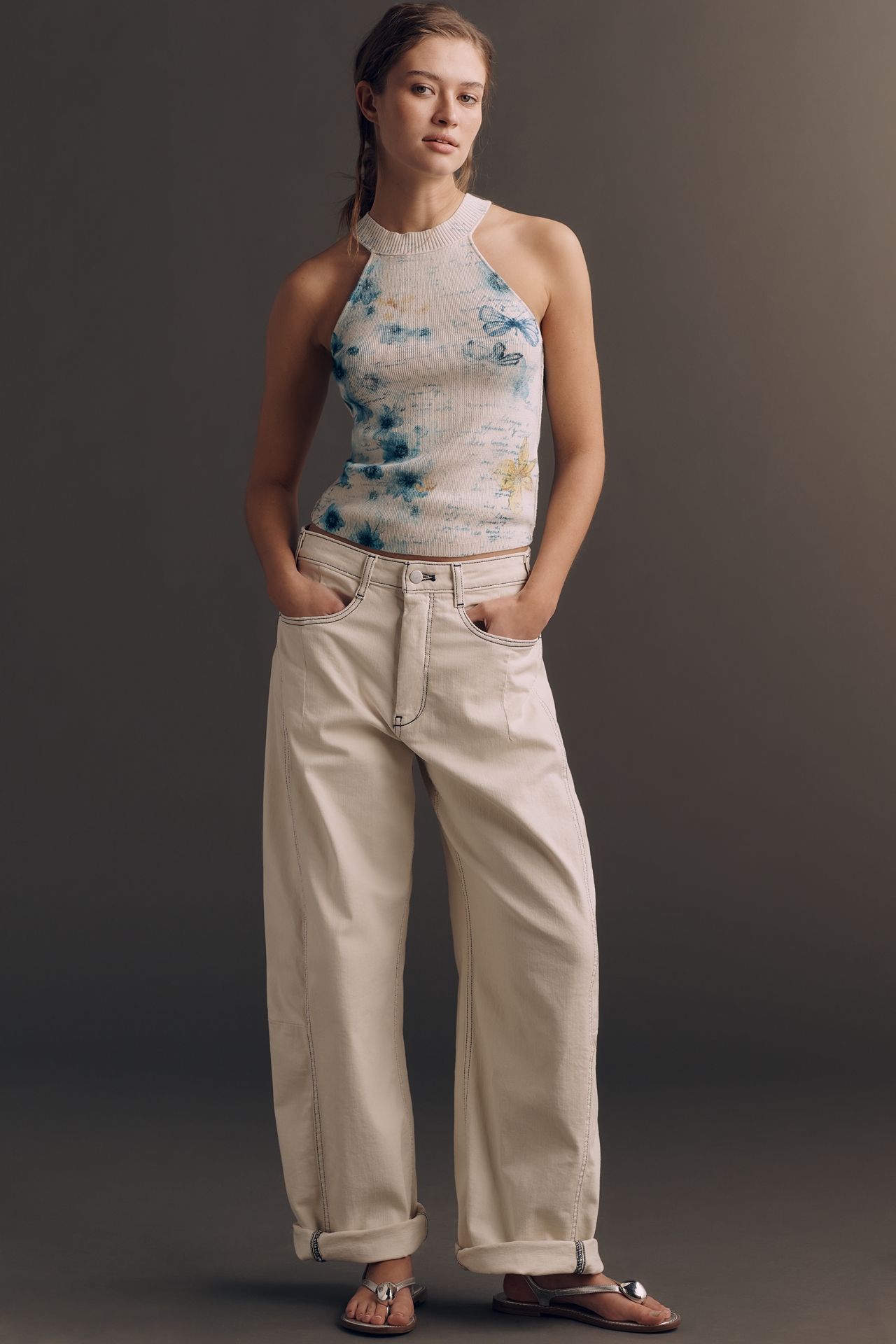 Pilcro Cotton Linen Halter Sweater Tank