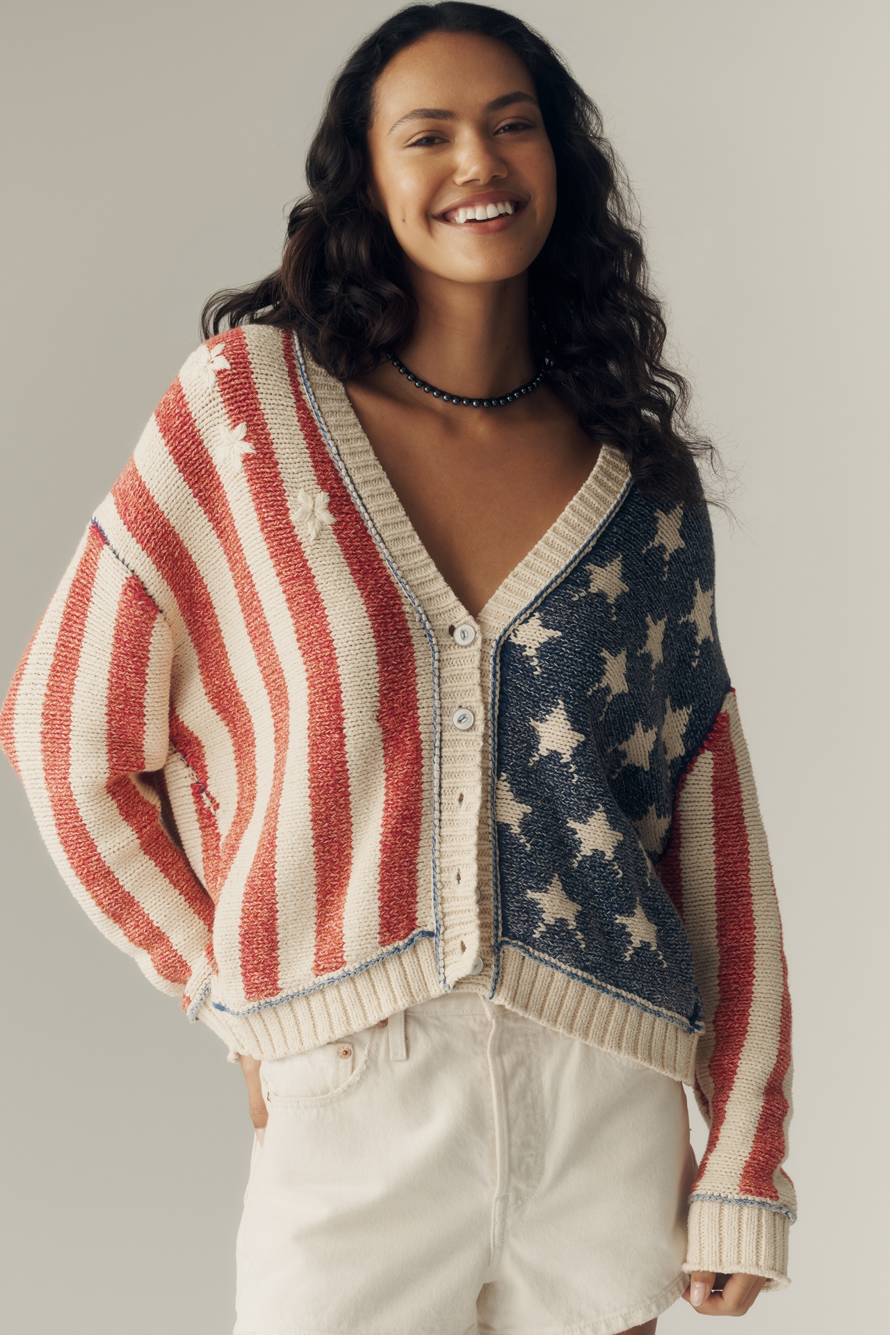 Pilcro Oversized Stars & Stripes Cardigan