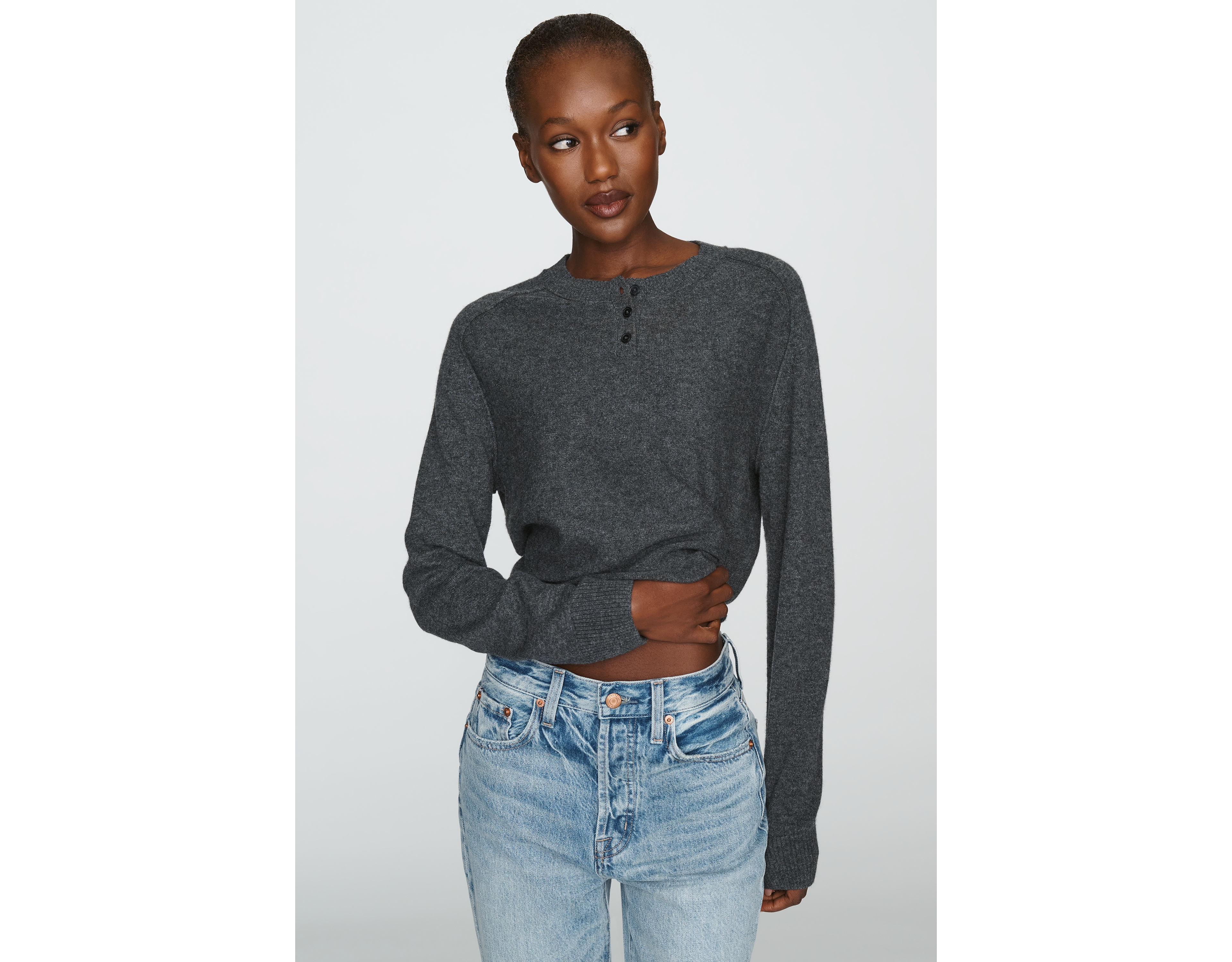 Maeve Wool Cashmere Henley Sweater