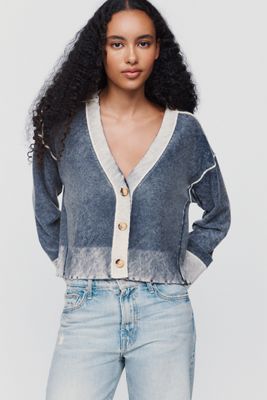 Pilcro Cashmere Wool Cropped Raw Hem Cardigan