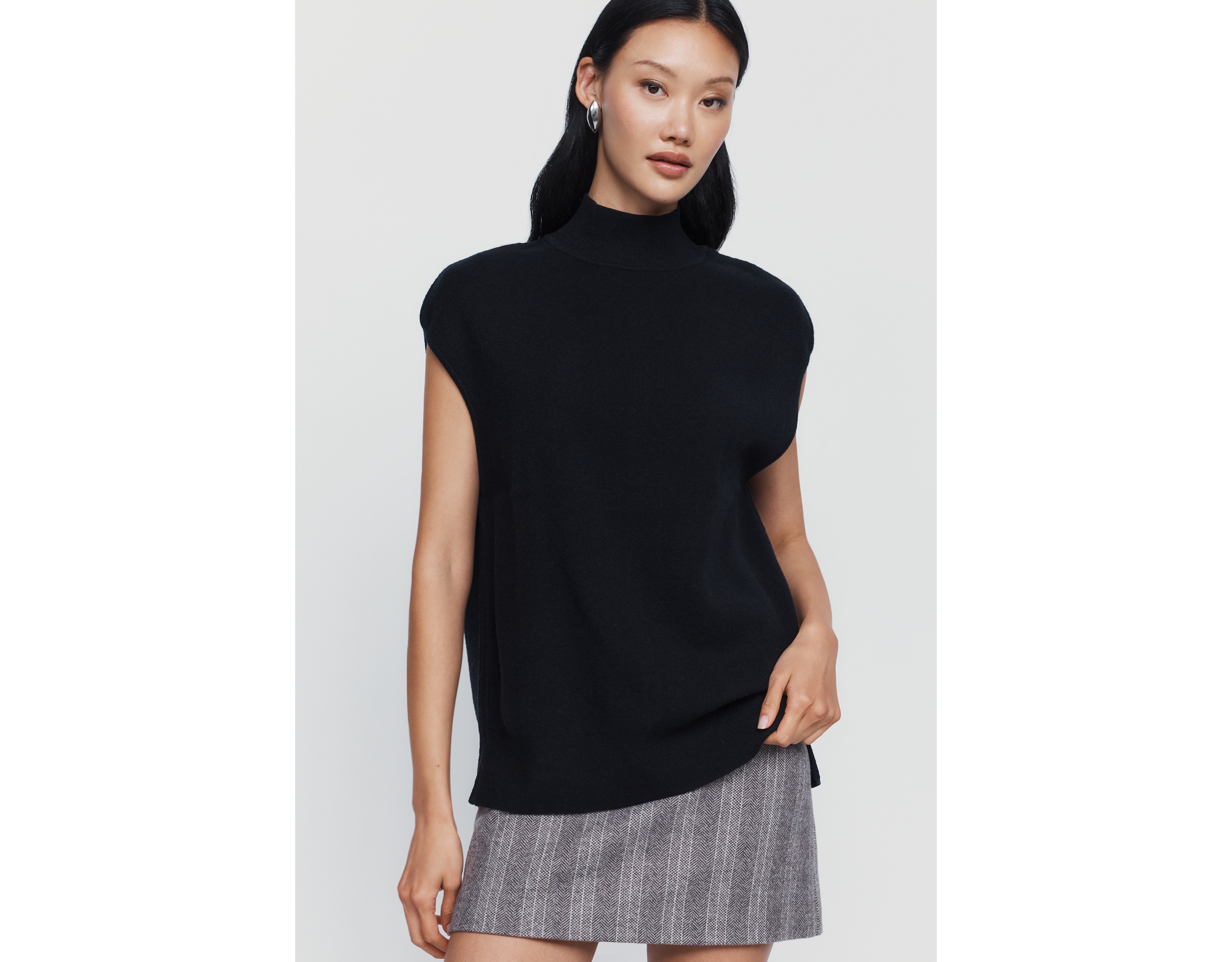 Maeve Mock Neck Cap Sleeve Sweater