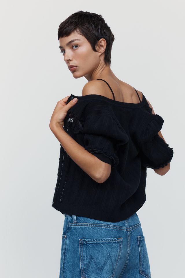 By Anthropologie Cotton Cashmere Lace Trim Cardigan #1