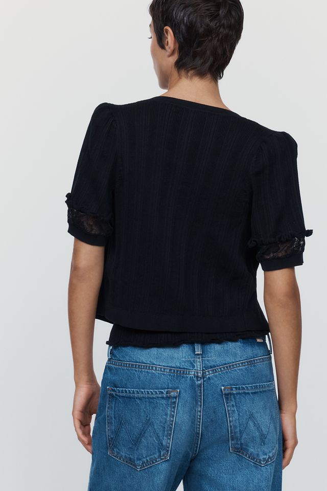 By Anthropologie Cotton Cashmere Lace Trim Cardigan #4