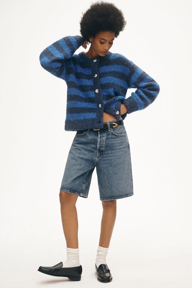 FRNCH Crew-Neck Stripe Bouclé Cardigan Sweater #3