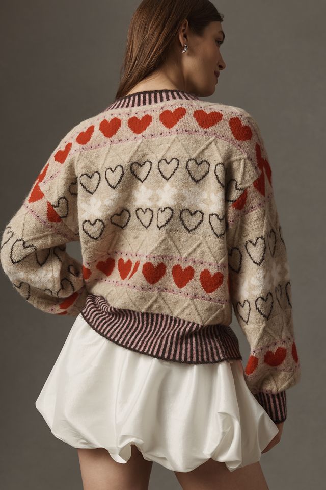 FRNCH Heart Long-Sleeve Crew-Neck Cardigan Sweater #1