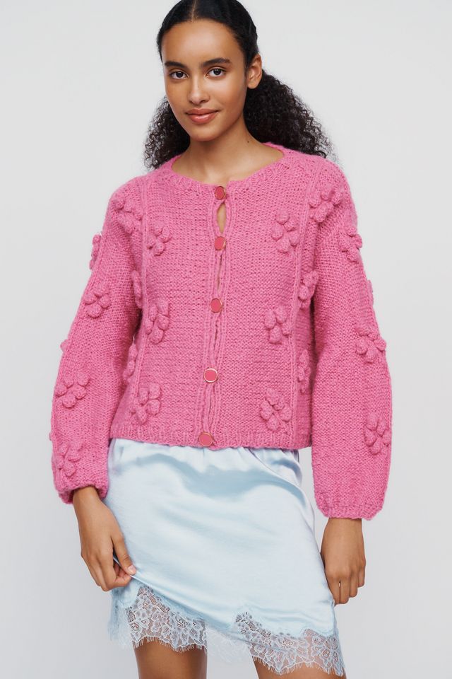 Vero Alfie Verbena Merino Wool Blend Bobble Knit Cardigan #3