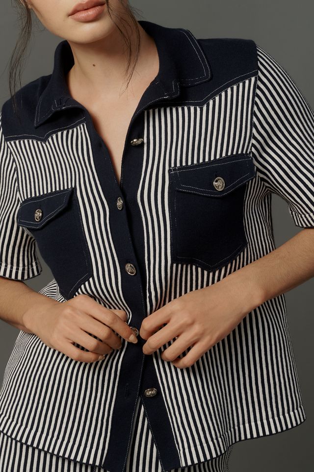 Happy Sheep Short-Sleeve Denim Buttondown Sweater #2