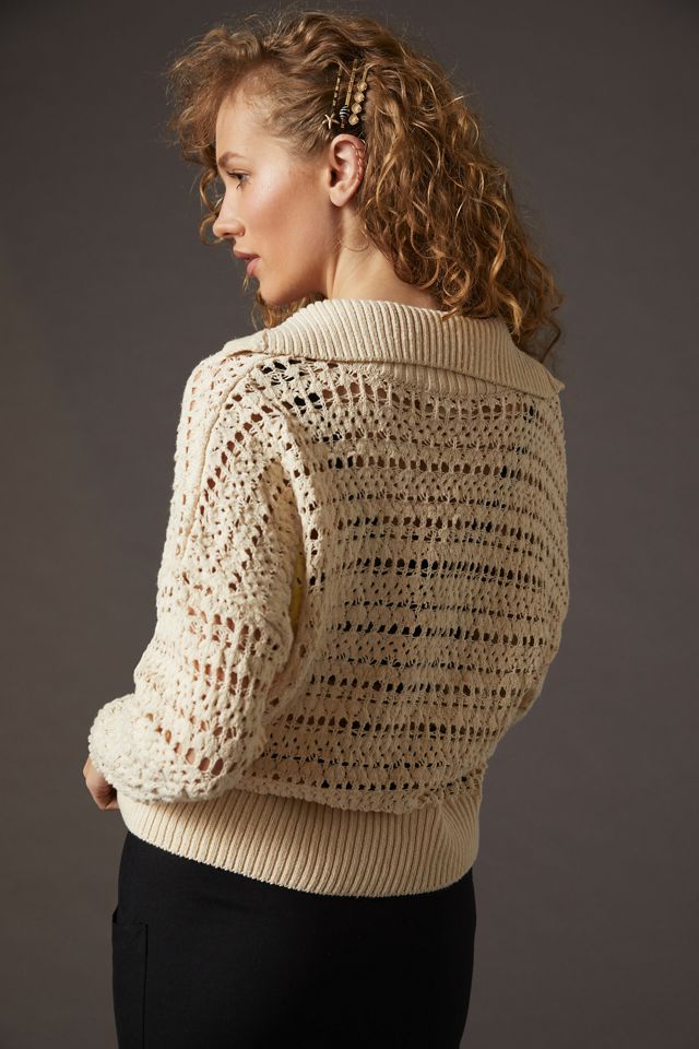 Open Stitch Polo Pullover Sweater #2