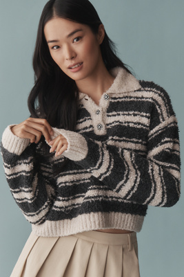 Pull polo rayé en Black taille: M chez Anthropologie - Maeve - Modalova