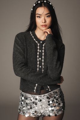 MAEVE EMBELLISHED CREW-NECK CARDIGAN SWEATER 