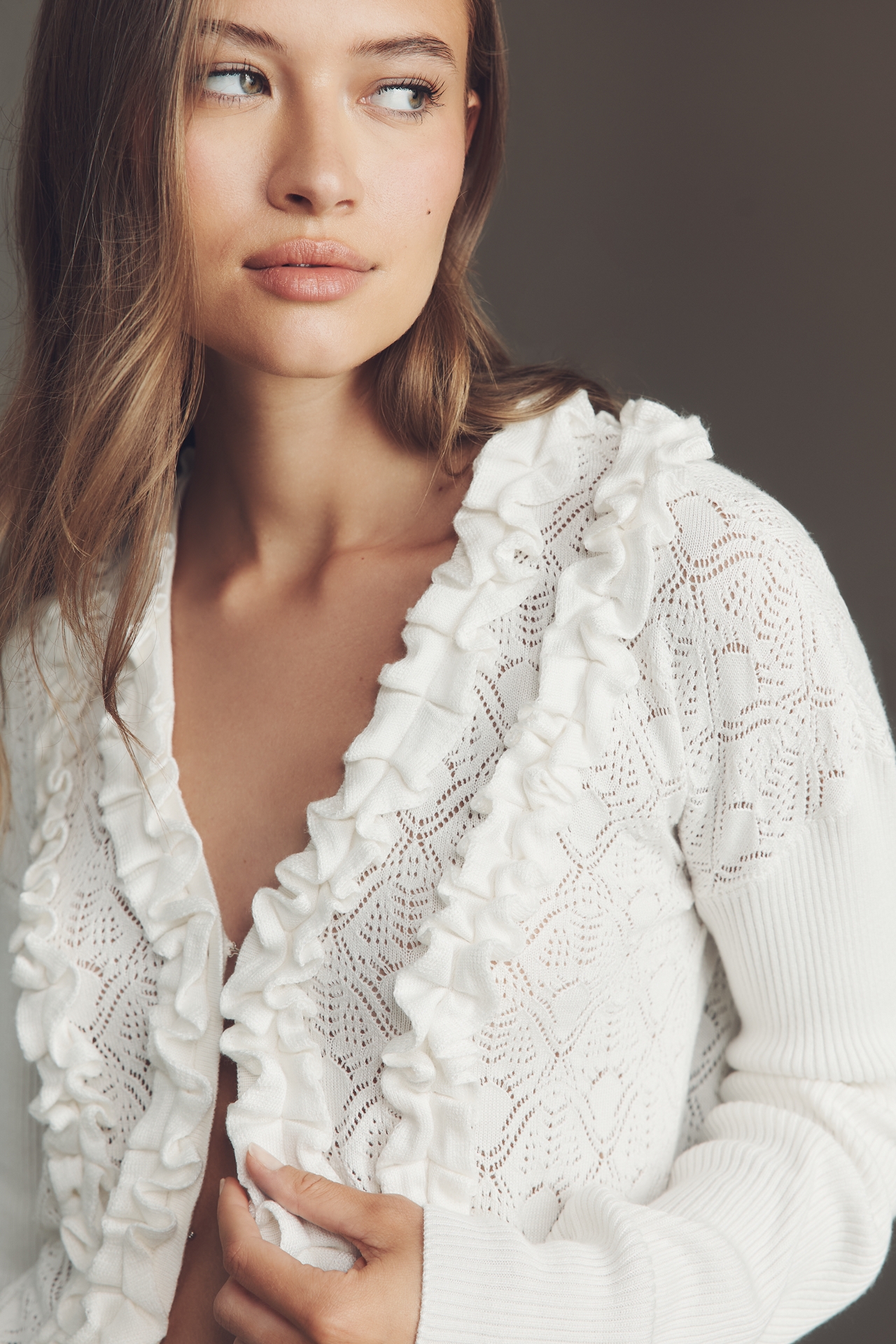 Maeve Ruffled Lace Cardigan Sweater
