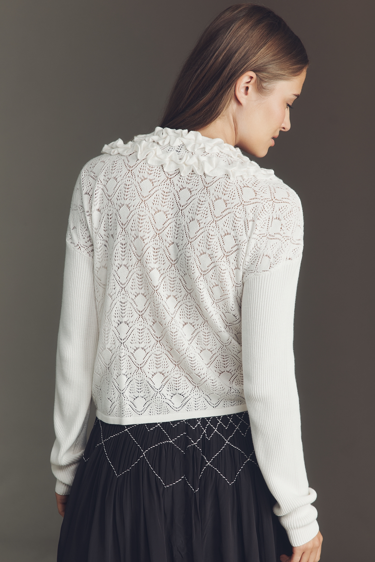 Maeve Ruffled Lace Cardigan Sweater