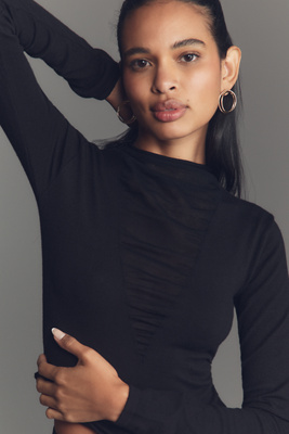 By Anthropologie Fitted Sheer-panel Sweater In Black
