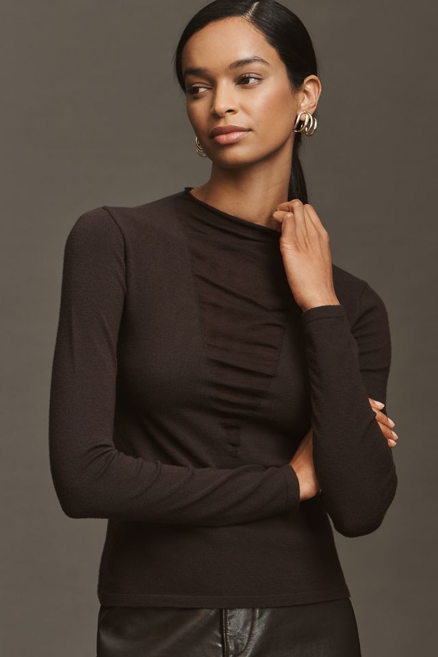 By Anthropologie Fitted Sheer-Panel Sweater