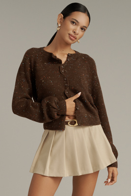 Maeve Scallop Placket Cardigan Sweater In Brown